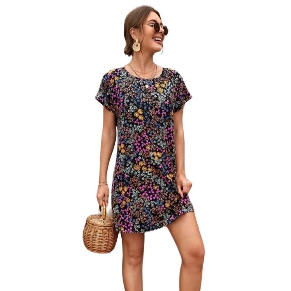 Allover Floral Tunic Shift Dress Sz Small - Picture 2 of 5